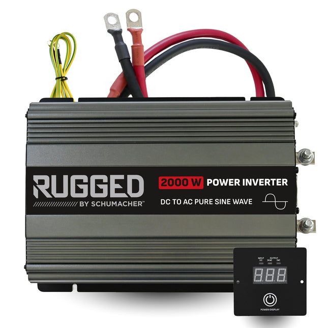 Schumacher Electric RUGGED 2000W Pure Sine Wave DC-to-AC Power Inverter, 3 AC Outlets, USB-A Port, Remote Control, GFCI, Off-Grid Power, Use with 12V Solar, RVs, Trucks, SI-2000