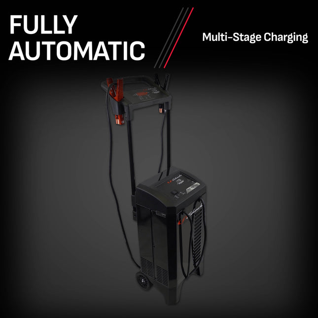 Schumacher Electric Wheeled Automatic 6A Car Battery Charger and 250A Engine Starter, 6-in-1 Solution, Maintainer, 40A Boost, For 12V/24V Power Sport, Automotive, and Marine Batteries, SC1352