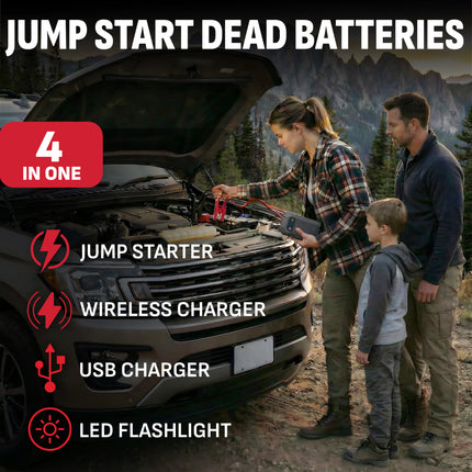 Schumacher Electric 1000A Lithium Car Battery Jump Starter and Portable Power Pack/Jump Box, 4-in-1 Solution, 10W Wireless & USB Charging, For 12V Automotive and Marine Batteries, SL1672