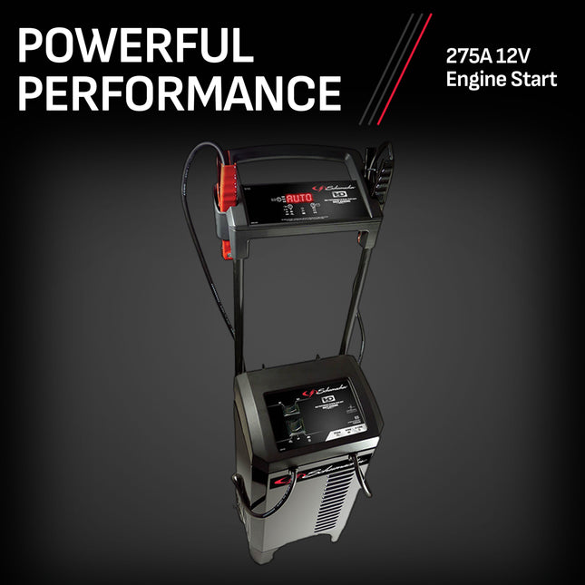 Schumacher Electric Wheeled Automatic 6A Car Battery Charger and 275A Engine Starter, 6-in-1 Solution, Maintainer, 40A Boost, For 6V/12V Power Sport, Automotive, and Marine Batteries, SC1326