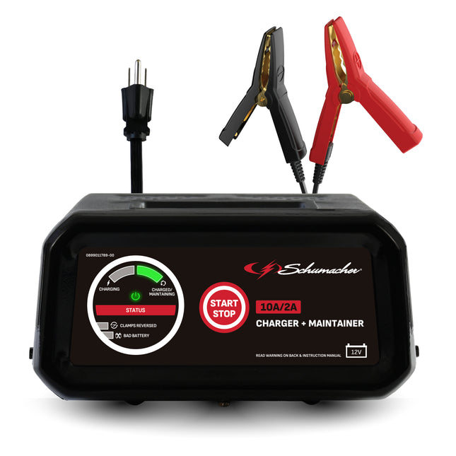 Schumacher Electric 10A Car Battery Charger and Maintainer, 2-in-1 Solution, For 12V Power Sport, Automotive, and Marine Batteries, SC1282L