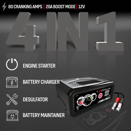 Schumacher Electric 6A Car Battery Charger and 80A Engine Starter, 4-in-1 Solution, Maintainer, 20A Boost, For 12V Power Sport, Automotive, and Marine Batteries, SC1306