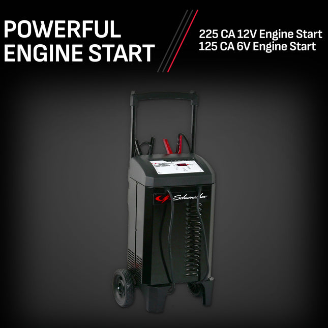 Schumacher Electric Wheeled Automatic 6A Car Battery Charger and 225A Engine Starter, 4-in-1 Solution, Maintainer, 40A Boost, For 6V/12V Power Sport, Automotive, and Marine Batteries, SC1632