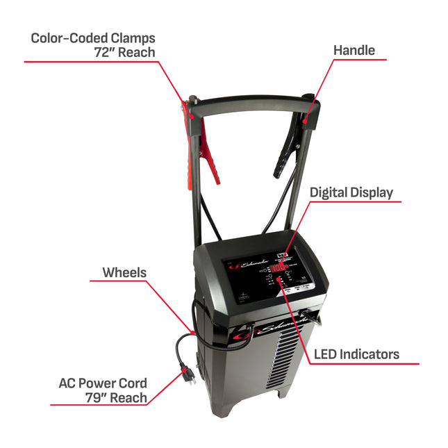 Schumacher Electric Wheeled Automatic 6A Car Battery Charger and 250A Engine Starter, 6-in-1 Solution, Maintainer, 40A Boost, For 6V/12V Power Sport, Automotive, and Marine Batteries, SC1325