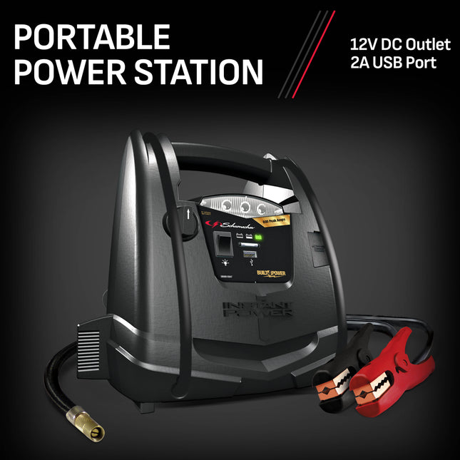 Schumacher Electric 800A Car Battery Jump Starter and Portable Power Station, 4-in-1 Solution, 150-PSI Air Compressor, USB & DC Charging, For 12V Power Sport, Automotive, and Marine Batteries, SJ1331