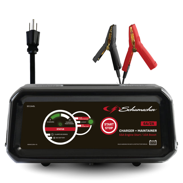 Schumacher Electric 6A Car Battery Charger and 55A Engine Starter, 3-in-1 Solution, Maintainer, 10A Boost, For 6V/12V Power Sport, Automotive, and Marine Batteries, SC1340L