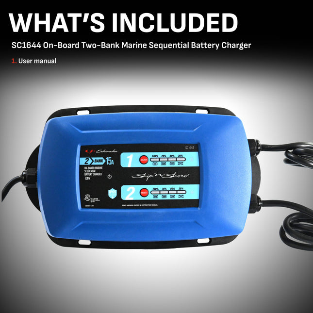 Schumacher Electric Ship ‘n Shore 2-in-1 12V Two-Bank On-Board Marine Sequential 15A Battery Charger and Maintainer