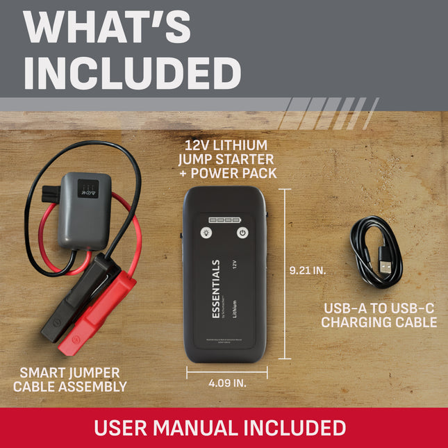ESSENTIALS BY SCHUMACHER Portable 1500A Car Battery Jump Starter & Power Bank – SL1689