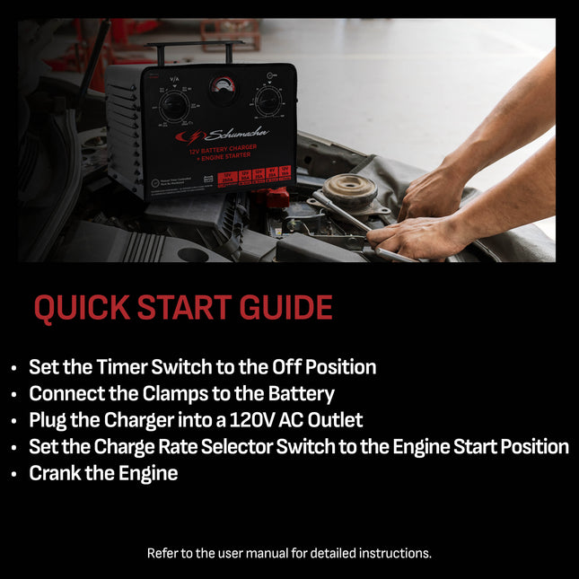 Schumacher Electric Manual 10A Car Battery Charger and 250A Engine Starter, 2-in-1 Solution, 50A Boost, For 6V/12V Power Sport, Automotive, and Marine Batteries, SC1667
