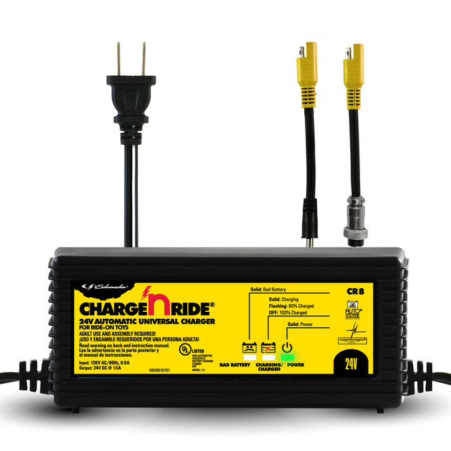 Schumacher Electric Charge ‘n Ride Universal 1.5A Battery Charger and Maintainer For Ride-On Toys, For 24V Batteries, Works on Dynacraft and Razor Toys, CR8