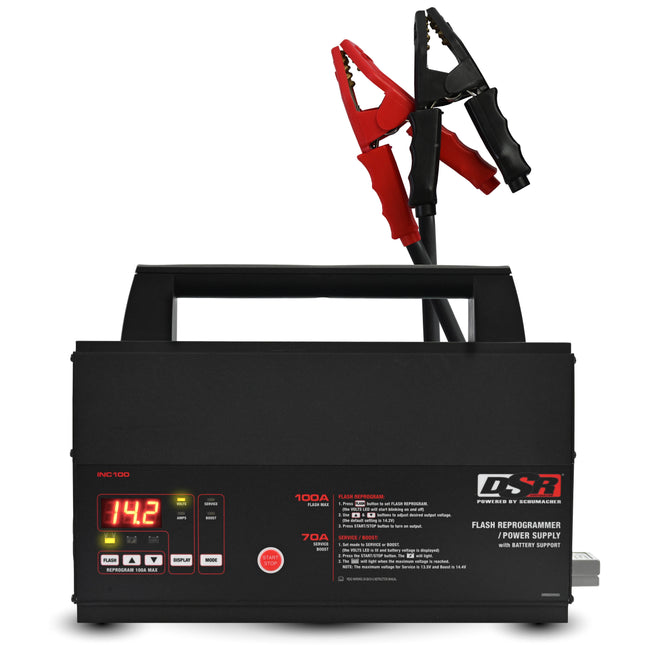 Schumacher Electric 100A Car Battery Charger and Power Supply, DSR Professional Grade, Service Mode, Flash Reprogram, Boost Charge, For 12V Automotive and Marine Batteries, INC100