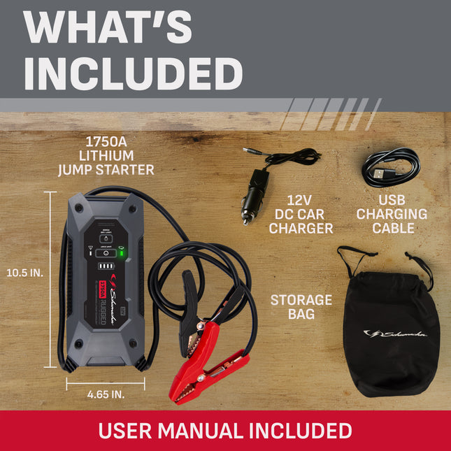 Schumacher SL1669 - 1750 Peak Amp 12V Rugged Lithium Jump Starter and USB Power Pack, New in Box