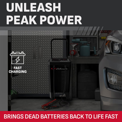 Schumacher Electric Wheeled Automatic 6A Car Battery Charger and 200A Engine Starter, 6-in-1 Solution, Maintainer, 40A Boost, For 6V/12V Power Sport, Automotive, and Marine Batteries, SC1353