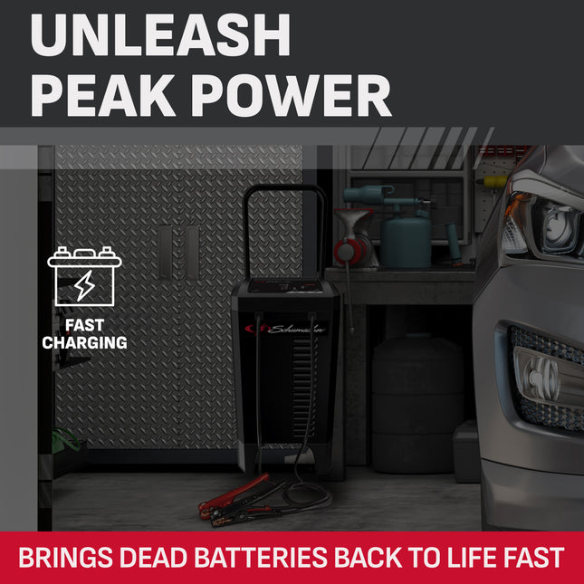 Schumacher Electric Wheeled Automatic 6A Car Battery Charger and 200A Engine Starter, 6-in-1 Solution, Maintainer, 40A Boost, For 6V/12V Power Sport, Automotive, and Marine Batteries, SC1353