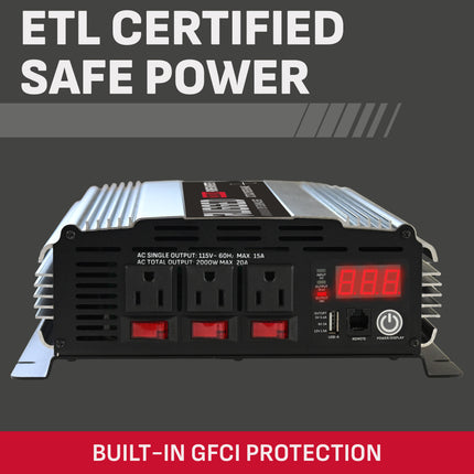 Schumacher Electric RUGGED 2000W Pure Sine Wave DC-to-AC Power Inverter, 3 AC Outlets, USB-A Port, Remote Control, GFCI, Off-Grid Power, Use with 12V Solar, RVs, Trucks, SI-2000