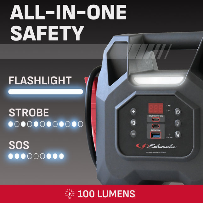 Schumacher Electric 1000A Car Battery Jump Starter & Power Station, Air Compressor, 12V DC & 3A USB Charging, 12V Sport, Auto & Marine Batteries, SJ1691