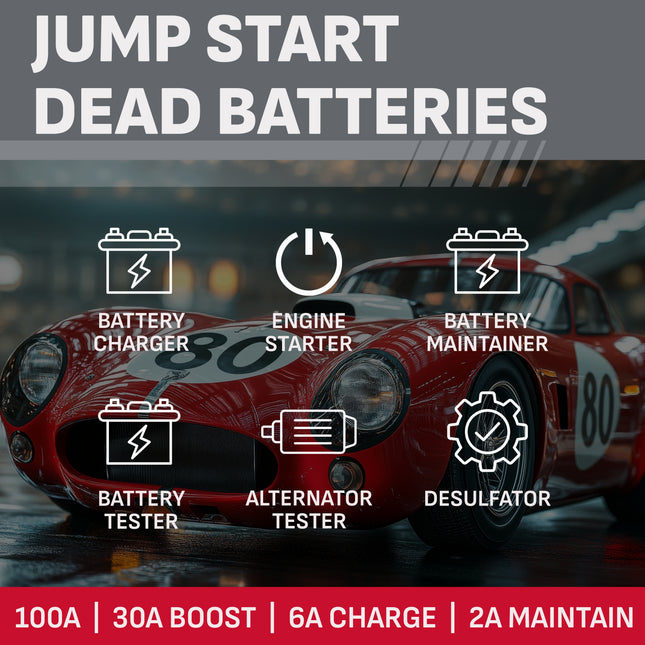 Schumacher Electric 6A Car Battery Charger & 100A Engine Starter, 6-in-1 Solution, Maintainer, 30A Boost, Battery & Alternator Tester, For 6V/12V Power Sport, Automotive, & Marine Batteries, SC1564L