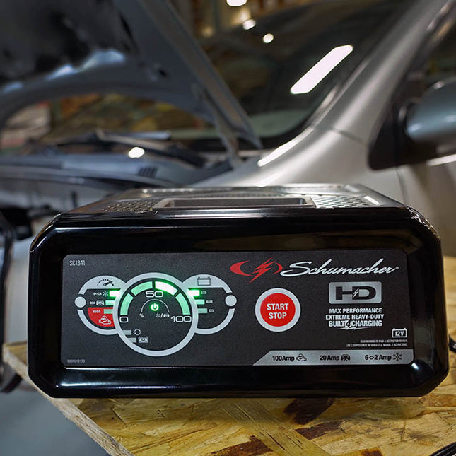 Schumacher Electric 6A Car Battery Charger and 100A Engine Starter, 3-in-1 Solution, Maintainer, 20A Boost, For 12V Power Sport, Automotive, and Marine Batteries, SC1341