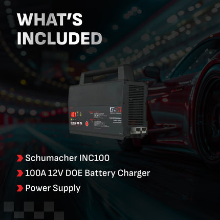 Schumacher Electric 100A Car Battery Charger and Power Supply, DSR Professional Grade, Service Mode, Flash Reprogram, Boost Charge, For 12V Automotive and Marine Batteries, INC100