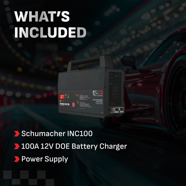 Schumacher Electric 100A Car Battery Charger and Power Supply, DSR Professional Grade, Service Mode, Flash Reprogram, Boost Charge, For 12V Automotive and Marine Batteries, INC100