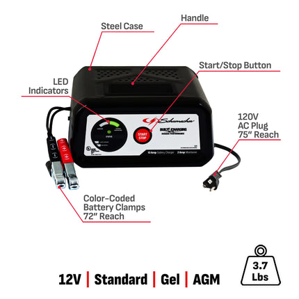 Schumacher SC1282 10-Amp 12V Fully Automatic Battery Charger and Maintainer - New in Box
