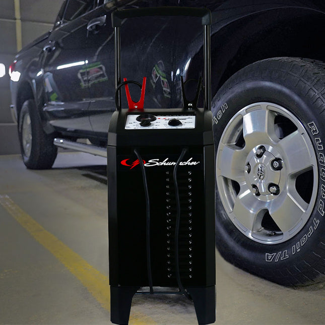 Schumacher Electric Wheeled Manual 10A Car Battery Charger and 200A Engine Starter, 2-in-1 Solution, 50A Boost, For 12V/24V Power Sport, Automotive, and Marine Batteries, SC1633