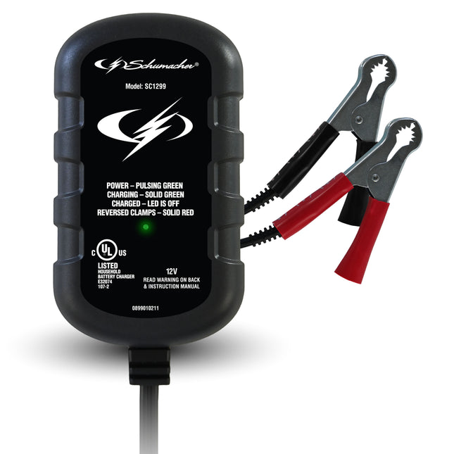 Schumacher Electric 0.8A Car Battery Charger and Maintainer, 2-in-1 Solution, For 12V Power Sport, Automotive, and Marine Batteries, SC1299