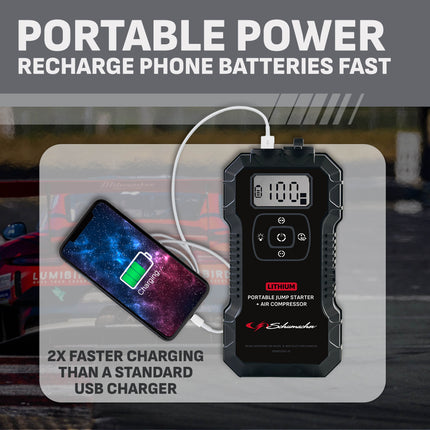Schumacher Electric 4-in-1 1800A Car Battery Jump Starter and 150-PSI Air Compressor, Portable Power Pack, 2.4A USB Charging, For Power Sport, Automotive, and Marine Batteries, New in Box, SL1686