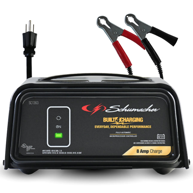 Schumacher Electric 8A Car Battery Charger and Maintainer, 3-in-1 Solution, For 6V/12V Power Sport, Automotive, and Marine Batteries, SC1363