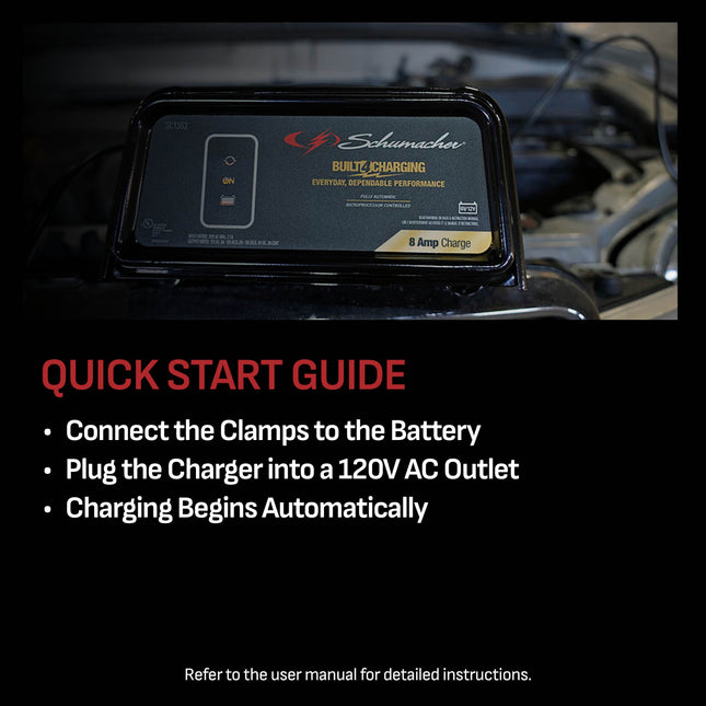 Schumacher Electric 8A Car Battery Charger and Maintainer, 3-in-1 Solution, For 6V/12V Power Sport, Automotive, and Marine Batteries, SC1363