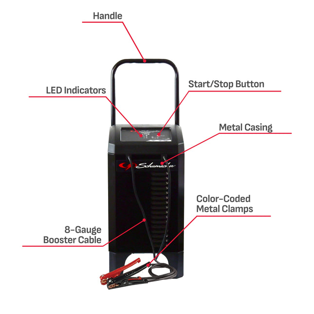 Schumacher Electric Wheeled Automatic 6A Car Battery Charger and 200A Engine Starter, 4-in-1 Solution, Maintainer, 40A Boost, For 12V Power Sport, Automotive, and Marine Batteries, SC1324