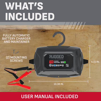 Schumacher Electric 10A Rugged Car Battery Charger and Maintainer, 4-in-1 Solution, Service Mode, for 6V/12V Power Sport, Automotive, and Marine Batteries, SC1684