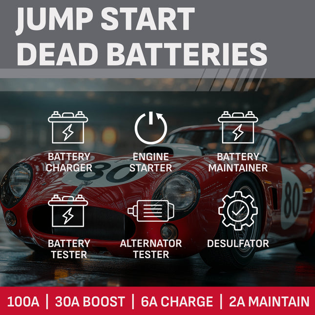 Schumacher Electric 6A Car Battery Charger and 100A Engine Starter, 6-in-1 Solution, Maintainer, 30A Boost, For 6V/12V Power Sport, Automotive, and Marine Batteries, SC1308L