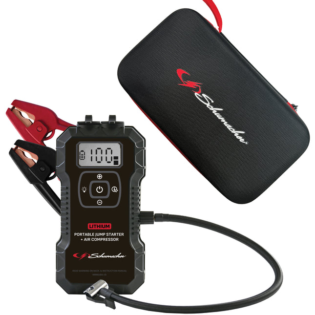 Schumacher Electric 1800A Lithium Car Battery Jump Starter & Power Pack/Jump Box, Air Compressor, USB, For 12V Power Sport, Auto & Marine Batteries, SL1687