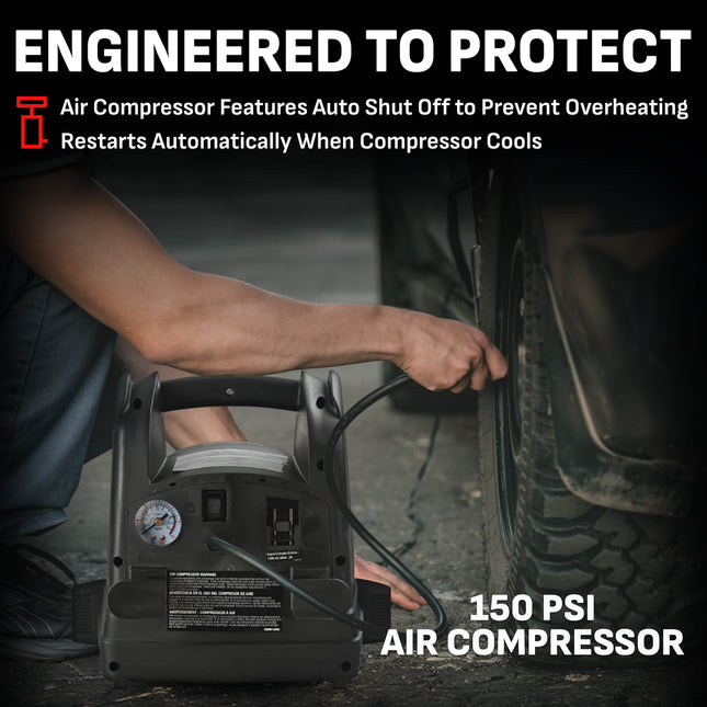 Schumacher SJ1583 Portable Power Station, 800A Jump Starter – 150-PSI Air Compressor, New in Box