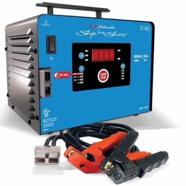 Schumacher Electric 60 amp 6 and 12 volt charger with color-coded clamps.
