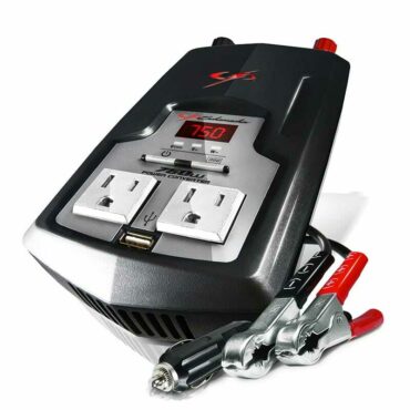 Schumacher Electric 750 watt 1500 peck watt digital power converter with color-coded clamps.