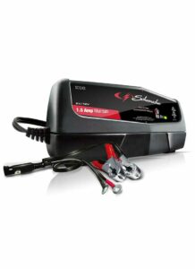 Schumacher Electric 1.5 amp 6 volt or 12 volt battery maintainer with color-coded clamps and rings.