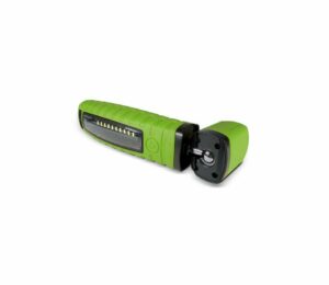 Schumacher Electric 360 degree cordless rechargeable LED light with magnetic touch and suspension hooks in green.